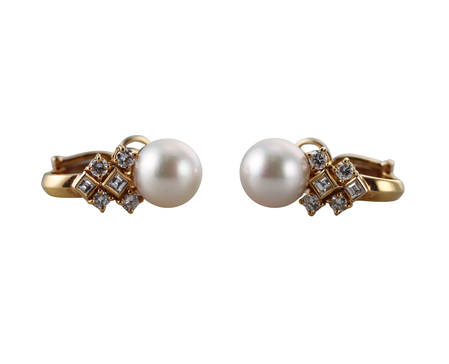 Italian 18k Gold Diamond Pearl Earrings