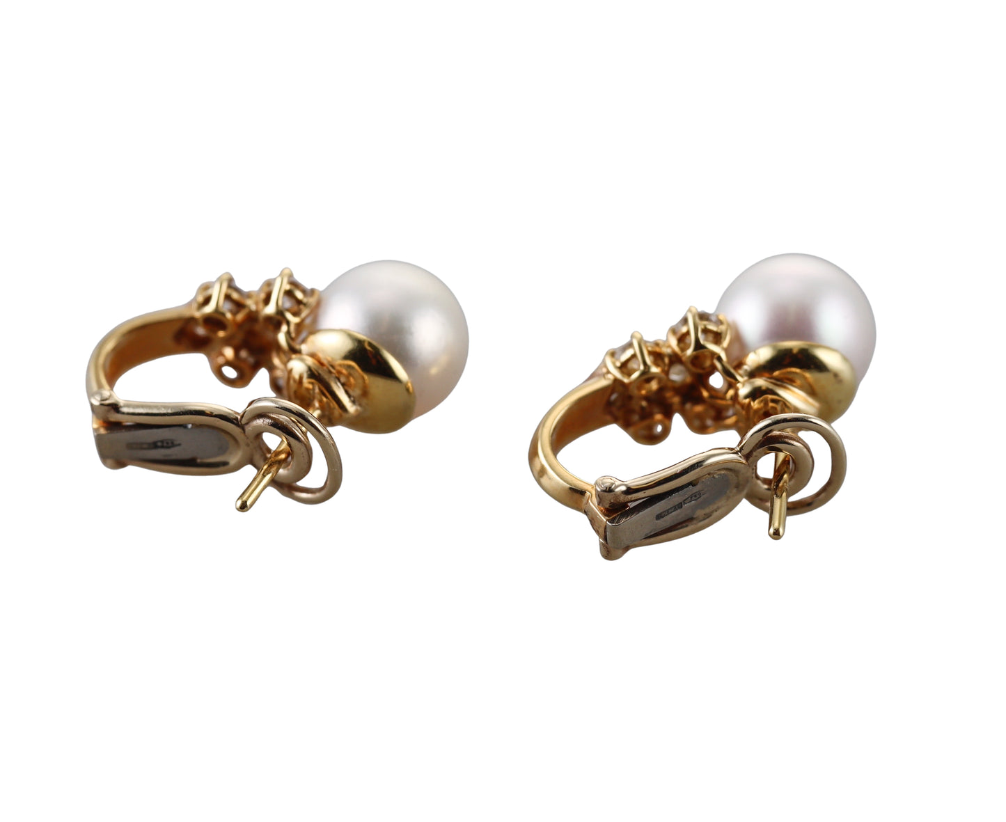 Italian 18k Gold Diamond Pearl Earrings