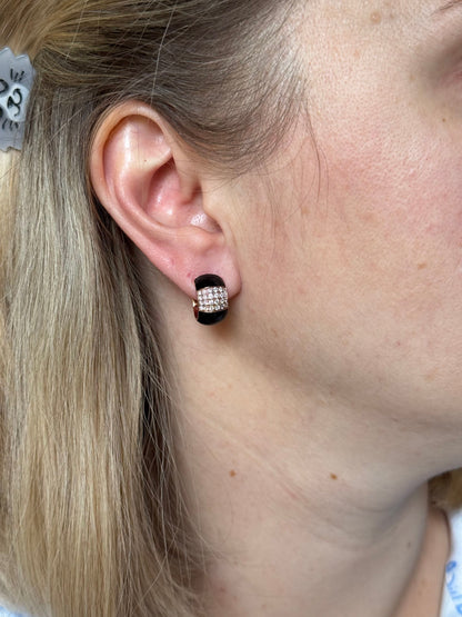 Bonato Diamond Black Enamel 18k Rose Gold Hoop Earrings