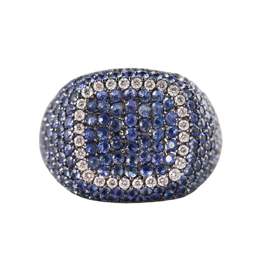 Bonato 18k Gold Sapphire Diamond Signet Ring