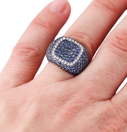 Bonato 18k Gold Sapphire Diamond Signet Ring