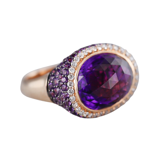 Bonato Diamond Amethyst 18k Yellow Gold Cocktail Ring