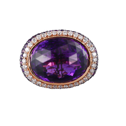 Bonato Diamond Amethyst 18k Yellow Gold Cocktail Ring