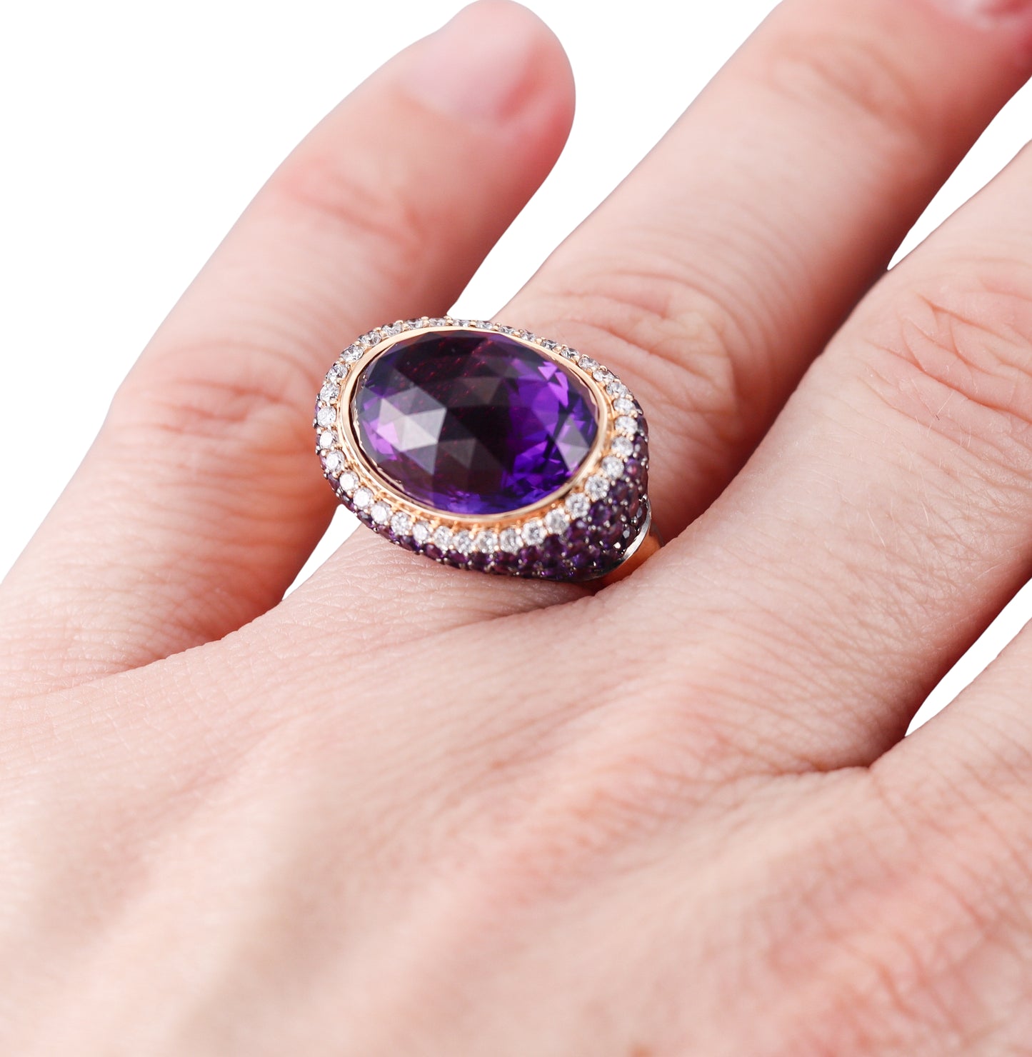 Bonato Diamond Amethyst 18k Yellow Gold Cocktail Ring