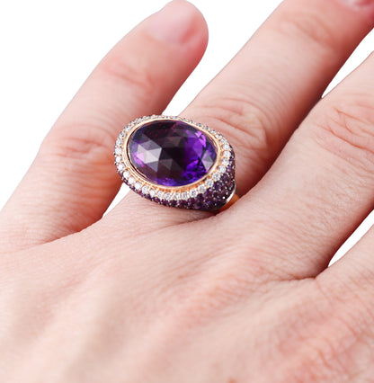 Bonato Diamond Amethyst 18k Yellow Gold Cocktail Ring
