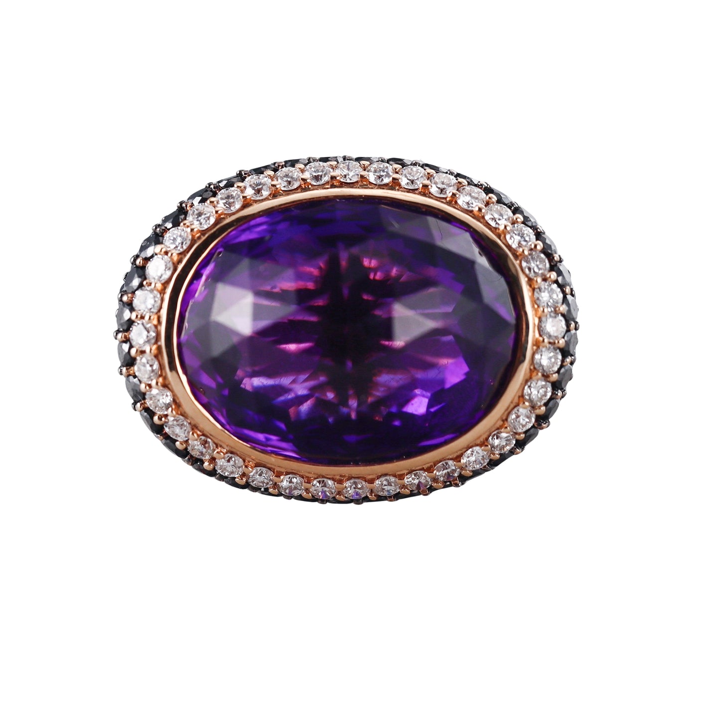 Bonato Black White Diamond Amethyst 18k Yellow Gold Cocktail Ring