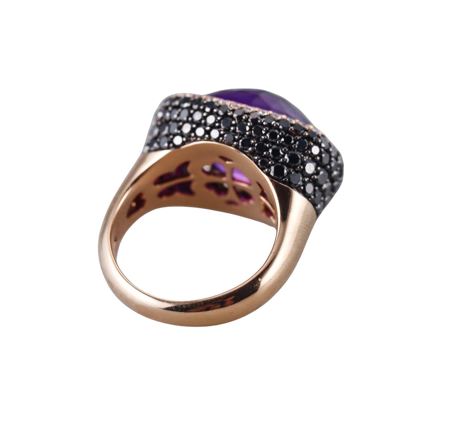 Bonato Black White Diamond Amethyst 18k Yellow Gold Cocktail Ring