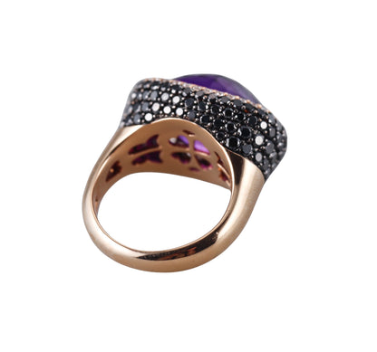 Bonato Black White Diamond Amethyst 18k Yellow Gold Cocktail Ring