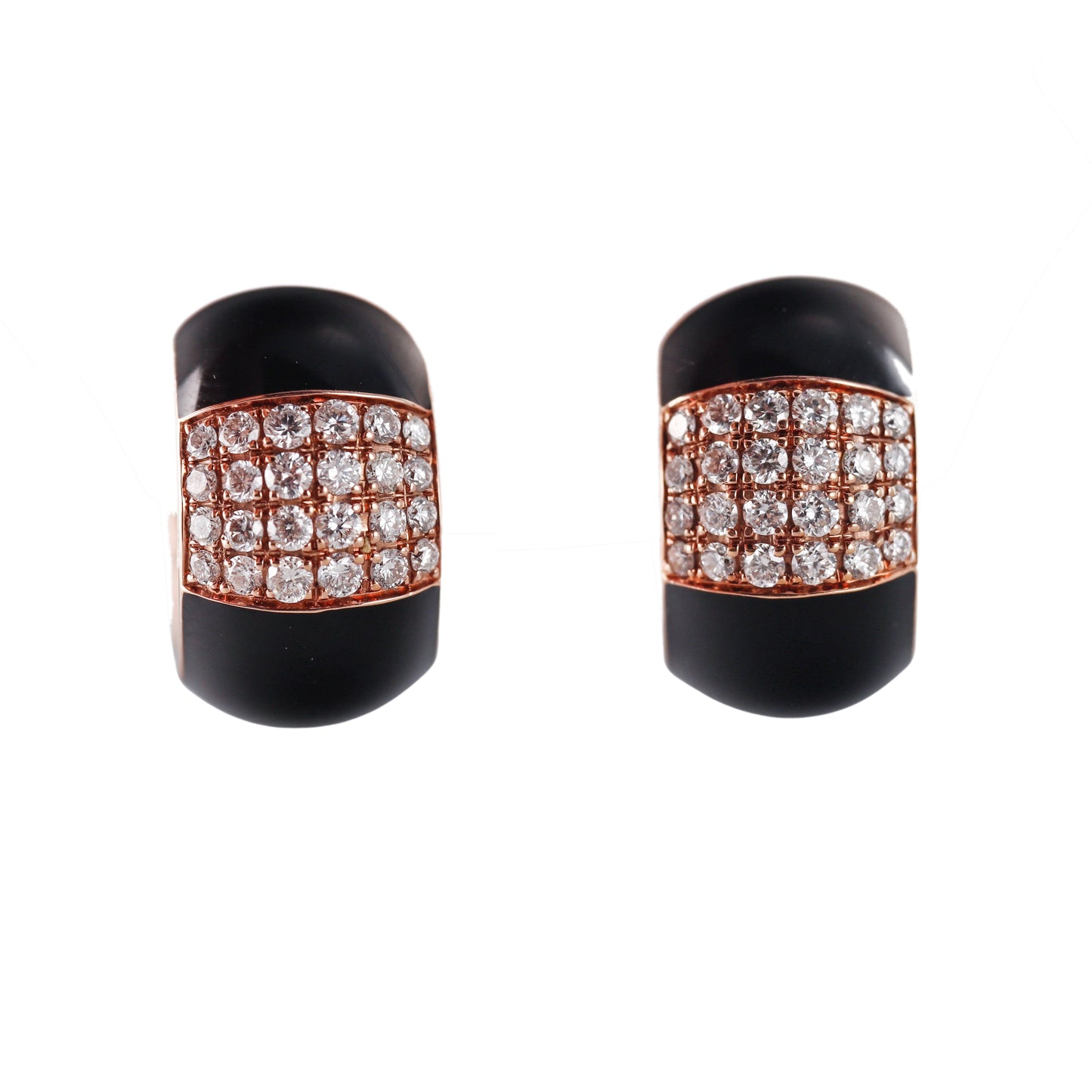 Bonato Diamond Black Enamel 18k Rose Gold Hoop Earrings