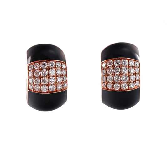 Bonato Diamond Black Enamel 18k Rose Gold Hoop Earrings