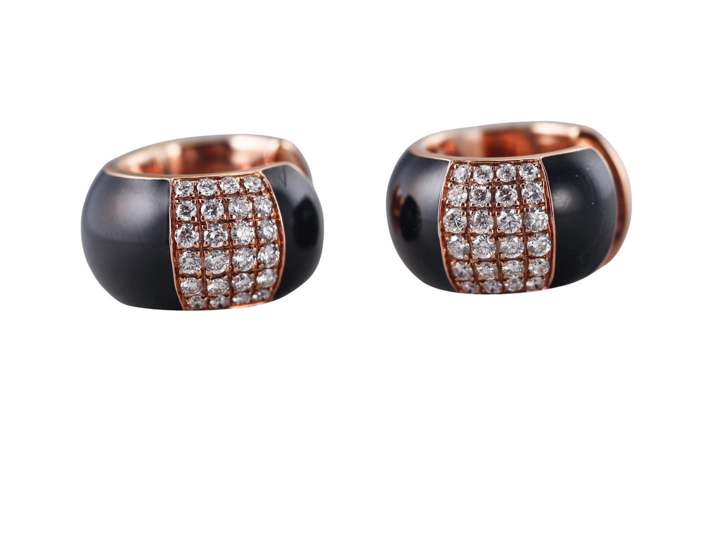 Bonato Diamond Black Enamel 18k Rose Gold Hoop Earrings