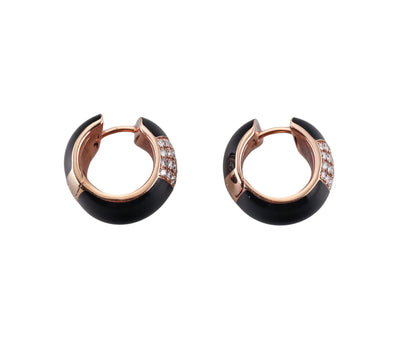 Bonato Diamond Black Enamel 18k Rose Gold Hoop Earrings